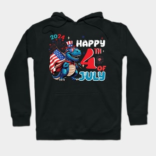 Happy 4th of July 2024 Dinosaur Independence day gift for boys girls kids Hoodie